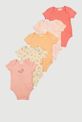 Baby Girls 0-9M Assorted Floral Graphic Bodysuits 5 Pack, Multi, Size 6-9M