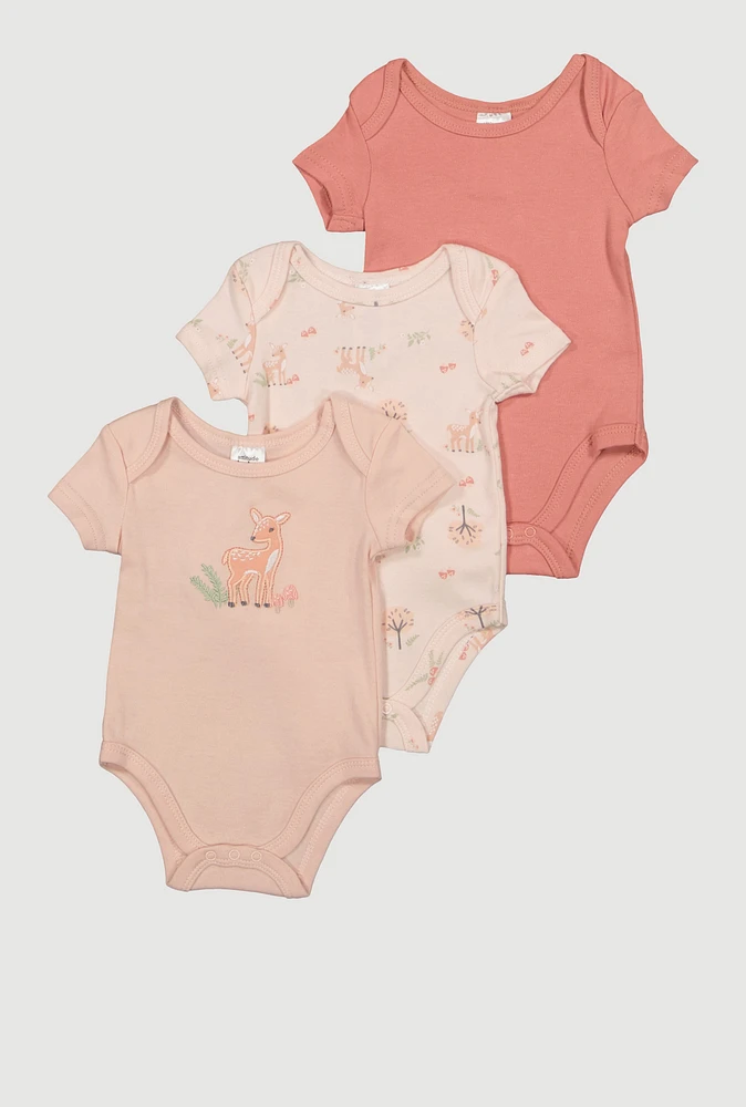 Baby Girls 0-9M Deer Graphic Bodysuits, Pink, Size 3-6M