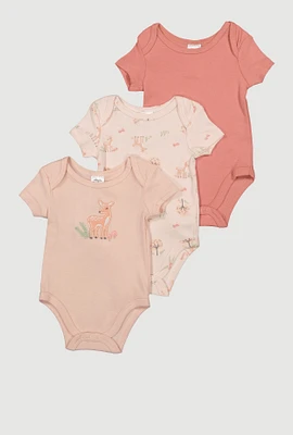 Baby Girls 0-9M Deer Graphic Bodysuits, Pink, Size 3-6M