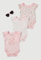 Baby Girls 0-9M Small and Beautiful Graphic Bodysuits with Sunglasses, Pink, Size 6-9M