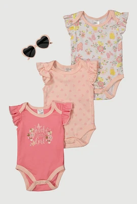 Baby Girls 0-9M Lovely Little Girl Graphic Bodysuits with Sunglasses, Multi, Size 3-6M