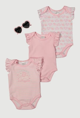Baby Girls 0-9M Adorable and Huggable Graphic Bodysuits with Sunglasses, Pink, Size 6-9M