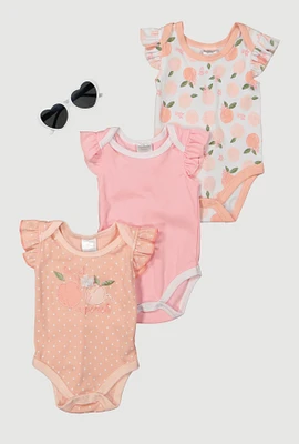 Baby Girls 0-9M Sweet As A Peach Graphic Bodysuits with Sunglasses, Multi, Size 3-6M
