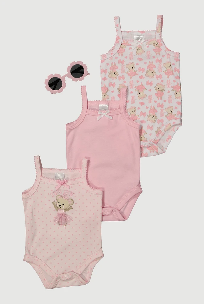 Baby Girls 0-9M Tutu Cute Graphic Bodysuits with Sunglasses, Pink, Size 6-9M