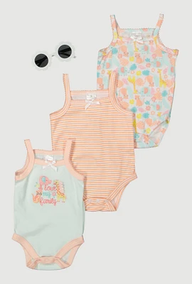 Baby Girls 0-9M I Love My Family Graphic Bodysuits with Sunglasses, Multi, Size 6-9M