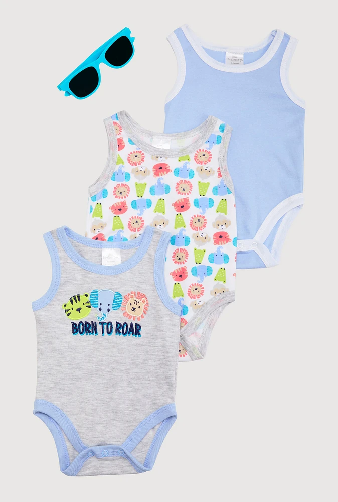 Baby Boys 0-9M Born To Roar Bodysuits with Sunglasses, Multi, Size 0-3M