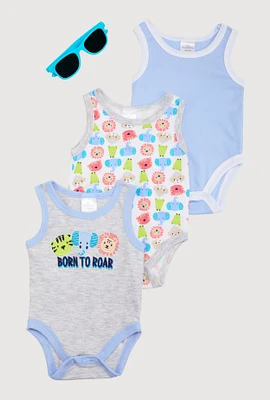 Baby Boys 0-9M Born To Roar Bodysuits with Sunglasses, Multi, Size 0-3M