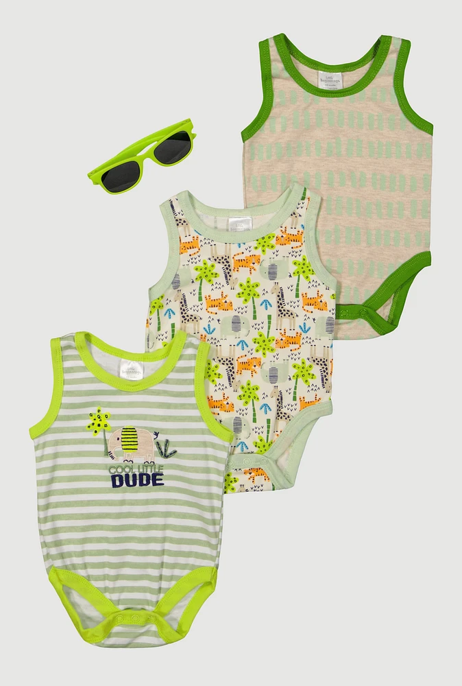 Baby Boys 0-9M Cool Little Dude Graphic Bodysuits with Sunglasses, Green, Size 6-9M