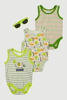 Baby Boys 0-9M Cool Little Dude Graphic Bodysuits with Sunglasses, Green, Size 6-9M
