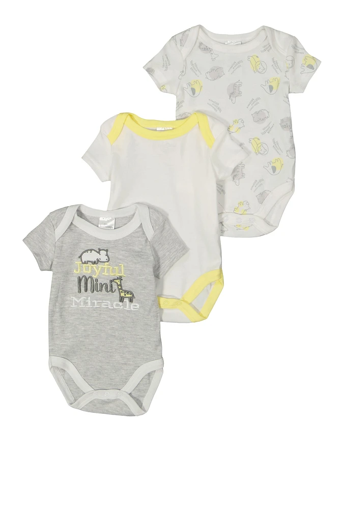 Baby Boys 0-9M Joyful Mini Miracle Graphic Bodysuits 3 Pack, Grey, Size 0-3M