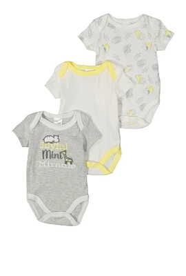 Baby Boys 0-9M Joyful Mini Miracle Graphic Bodysuits 3 Pack, Grey, Size 0-3M