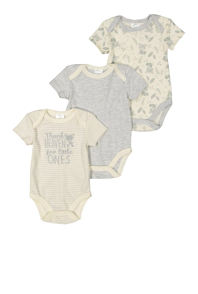 Baby 0-9M Thank Heaven Fox Graphic Bodysuit Trio, Grey, Size 6-9M