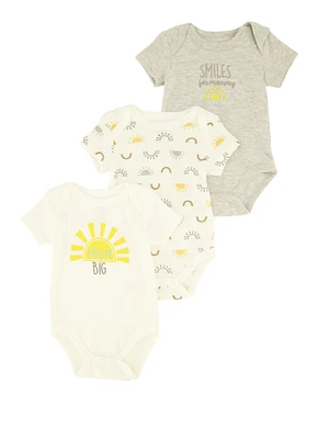 Baby Boys 0-9M Graphic Print Bodysuits 3 Pack, Grey, Size 3-6M