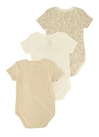 Baby Boys 0-9M Beary Cute Chenille Patch Graphic Bodysuits 3 Pack, Beige,