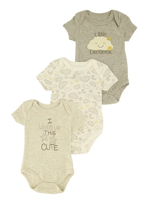 Baby Boys 0-9M Little Dreamer Graphic Bodysuits 3 Pack, Grey, Size 0-3M