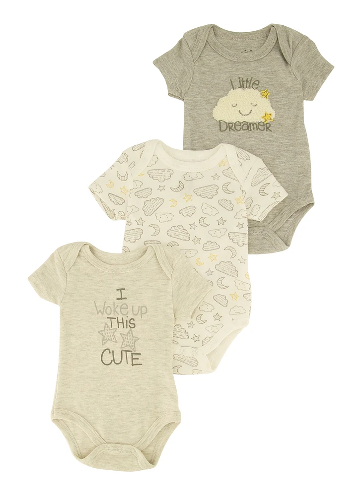 Baby Boys 0-9M Little Dreamer Graphic Bodysuits 3 Pack, Grey, Size 0-3M