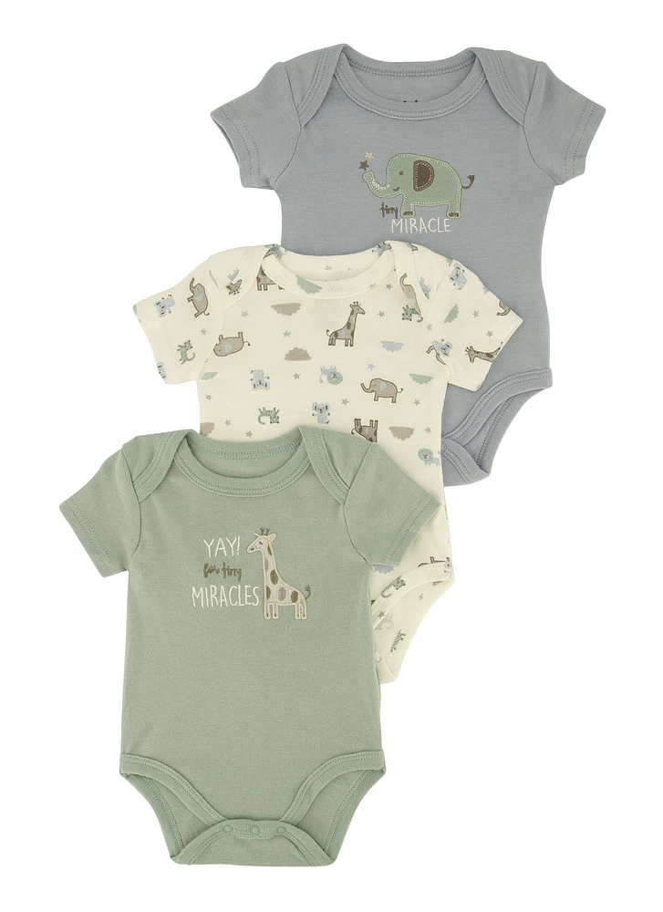Baby Boys 0-9M Tiny Miracle Graphic Bodysuits 3 Pack, Multi, Size 3-6M