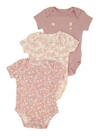 Baby Girls 0-9M Love Floral Print Bodysuits 3 Pack, Purple, Size 3-6M