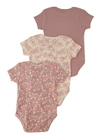Baby Girls 0-9M Love Floral Print Bodysuits 3 Pack, Purple, Size 3-6M