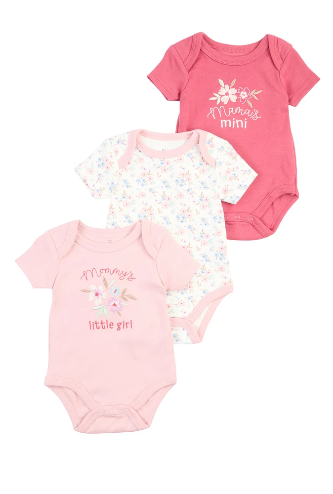 Baby Girls 0-9M Mommys Little Girl Bodysuit Trio, Pink,