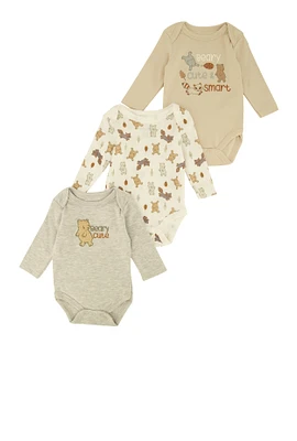 Baby Boys 0-9M Beary Cute and Smart Graphic Bodysuits 3 Pack, Multi, Size 3-6M