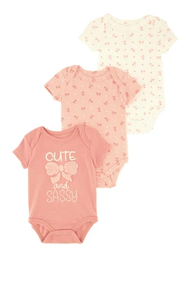 Baby Girls 0-9M Cute and Sassy Bodysuits 3 Pack, Pink,