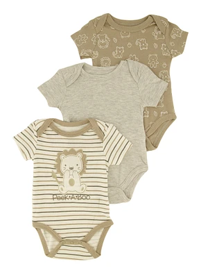 Baby Boys 0-9M Peek A Boo Graphic Bodysuits 3 Pack, Grey, Size 0-3M