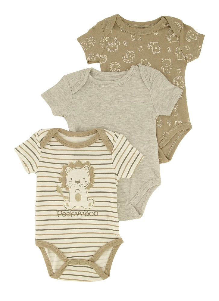 Baby Boys 0-9M Peek A Boo Graphic Bodysuits 3 Pack, Grey, Size 0-3M