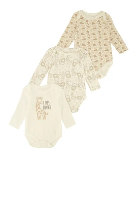 Baby Boys 0-9M I Am Loved Bodysuits 3 Pack, Beige,