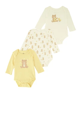 Baby Boys 0-9M Bear Graphic Bodysuits 3 Pack, Yellow, Size 3-6M