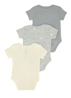 Baby Boys 0-9M Elephant Chenille Patch Graphic Bodysuits 3 Pack, Blue, Size 3-6M