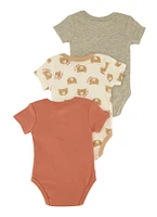 Baby Boys 0-9M Bear Chenille Patch Graphic Bodysuits 3 Pack, Multi, Size 3-6M