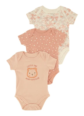 Baby Girls 0-9M Little One Bear Graphic Bodysuits 3 Pack, Pink, Size 3-6M