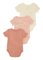 Baby Girls 0-9M Elephant Chenille Patch Graphic Bodysuits 3 Pack, Pink, Size 0-3M