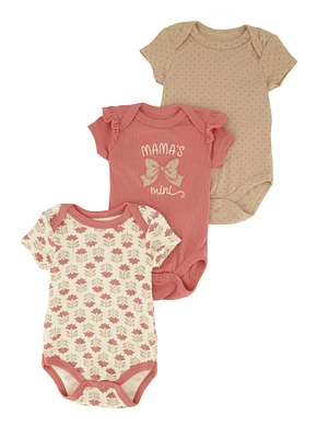 Baby Girls 0-9M Mamas Mini Graphic Bodysuits 3 Pack, Pink, Size 6-9M