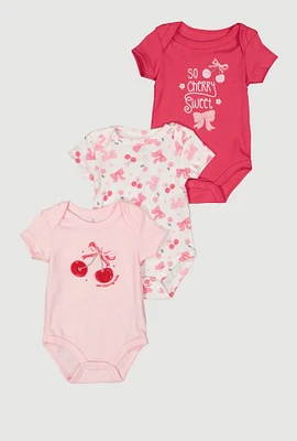 Baby Girls 0-9M So Cherry Sweet Bodysuits 3 Pack, Pink, Size 3-6M