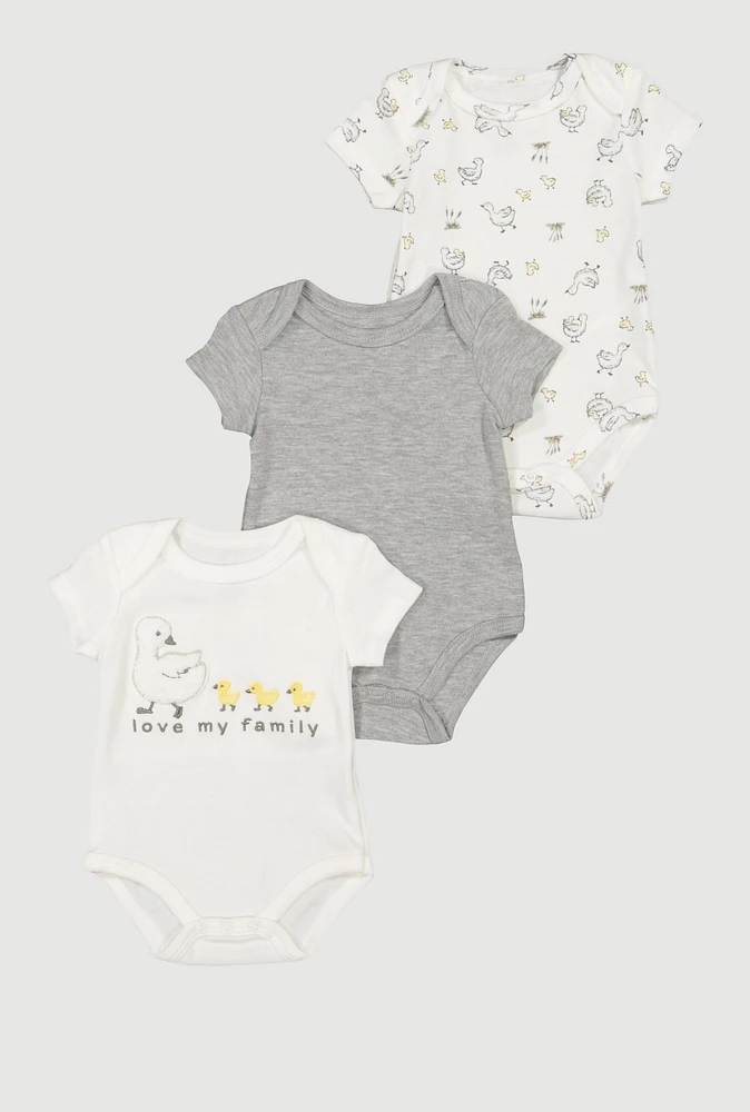 Baby Love My Family Chenille Patch Bodysuits 3 Pack, Grey, Size 0-3M