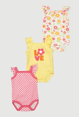 Baby Girls 0-9M Love Chenille Patch Bodysuits 3 Pack, Multi, Size 6-9M