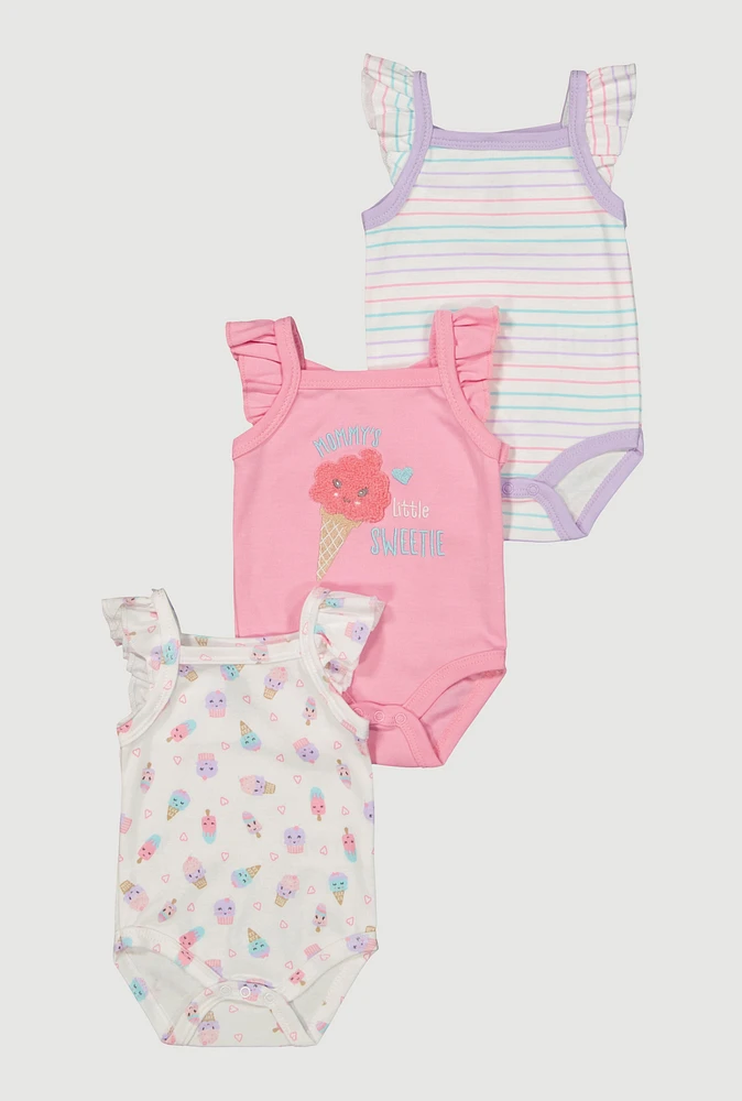 Baby Girls 0-9M Mommys Little Sweetie Graphic Bodysuits 3 Pack, Multi, Size 0-3M
