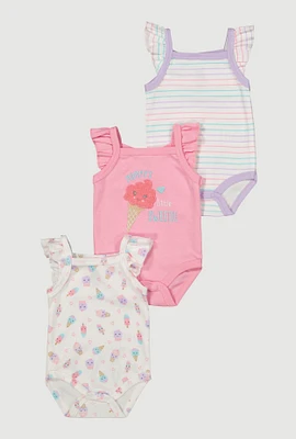 Baby Girls 0-9M Mommys Little Sweetie Graphic Bodysuits 3 Pack, Multi, Size 0-3M