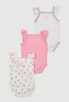 Baby Girls 0-9M Mommys Little Sweetie Graphic Bodysuits 3 Pack, Multi, Size 0-3M