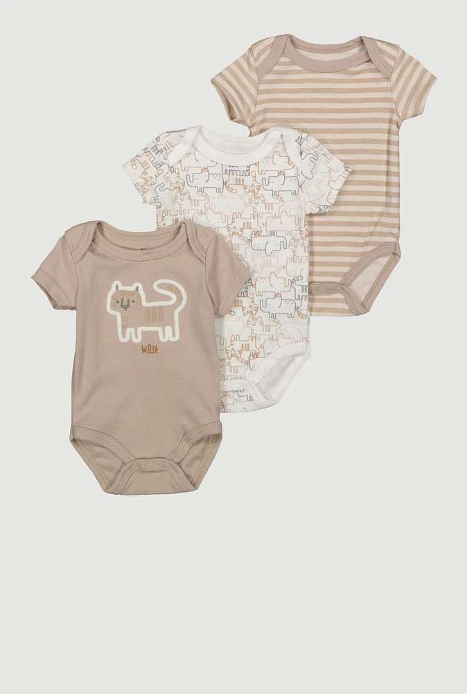 Baby Boys 0-9M Wild Cat Graphic Bodysuits 3 Pack, Brown,