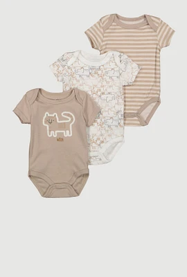 Baby Boys 0-9M Wild Cat Graphic Bodysuits 3 Pack, Brown,