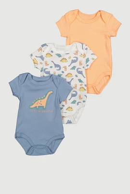 Baby Boys 0-9M Dinosaur Graphic Bodysuits 3 Pack, Blue, Size 6-9M