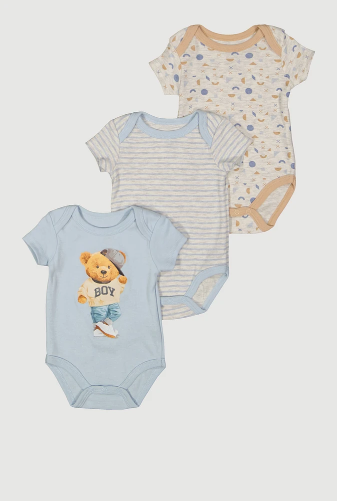 Baby Boys 0-9M Assorted Graphic Print Bodysuits 3 Pack, Multi,