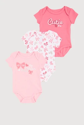 Baby Girls 0-9M Chenille Cutie Patch Graphic Bodysuits 3 Pack, Pink, Size 0-3M