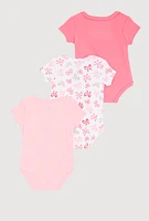 Baby Girls 0-9M Chenille Cutie Patch Graphic Bodysuits 3 Pack, Pink, Size 0-3M