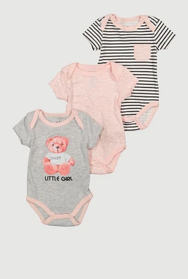 Baby Girls Little Girl Graphic Bodysuits 3 Pack, Multi, Size 6-9M