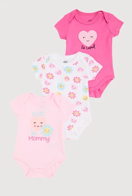 Baby Girls 0-9M Chenille Patch So Loved Graphic Bodysuits 3 Pack, Pink,