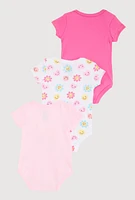 Baby Girls 0-9M Chenille Patch So Loved Graphic Bodysuits 3 Pack, Pink,